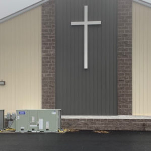 Commercial heating unit on a church building.