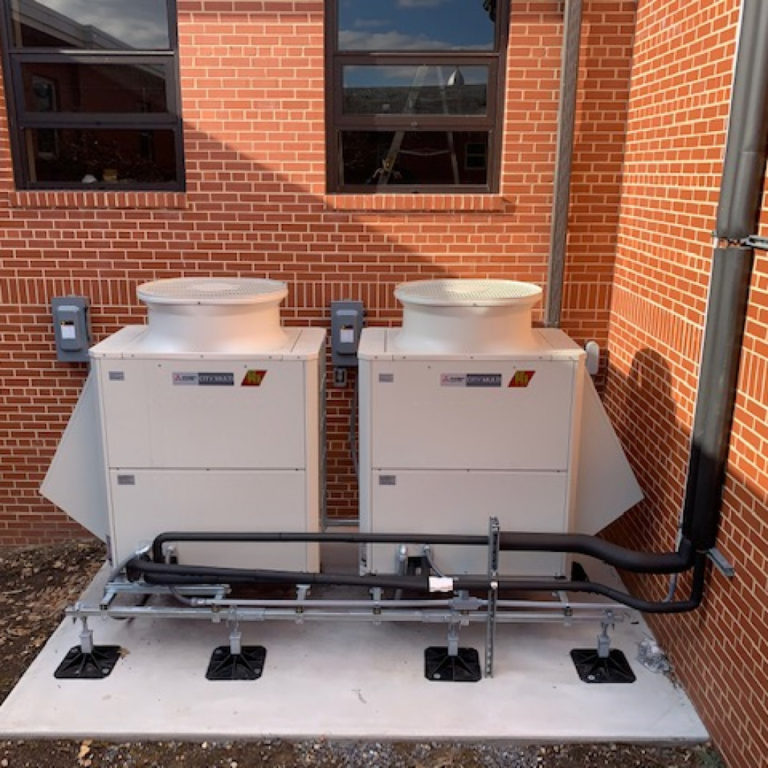 outdoor ac and heat pump units at church - MGM Mechanical Inc.